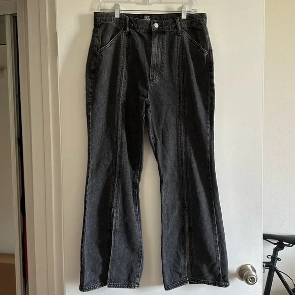 Urban Outfitters BDG Washed Black Denim Tati High Waisted Slit Flare Jean - Picture 5 of 13